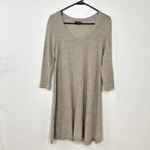 Textured‎ Knit Sweater Dress Long Sleeve M Taupe Minimalist Capsule Soft Drape